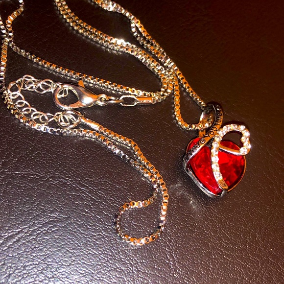 Jewelry | Sterling Silver Chain Red Gem Crystal Heart With Detail